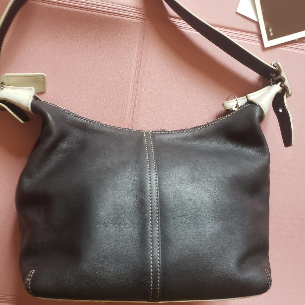 Vintage Y2K Coach Leather Legacy Demi Hobo Shoulder Dark Navy Blue & White 9564 - Picture 3 of 15